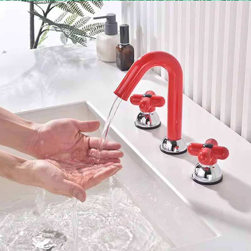 Modern All Copper Hot Cold Bathroom Basin Faucet Cross-Border Candy Color Single Handle All Brass Material Split Double Hole